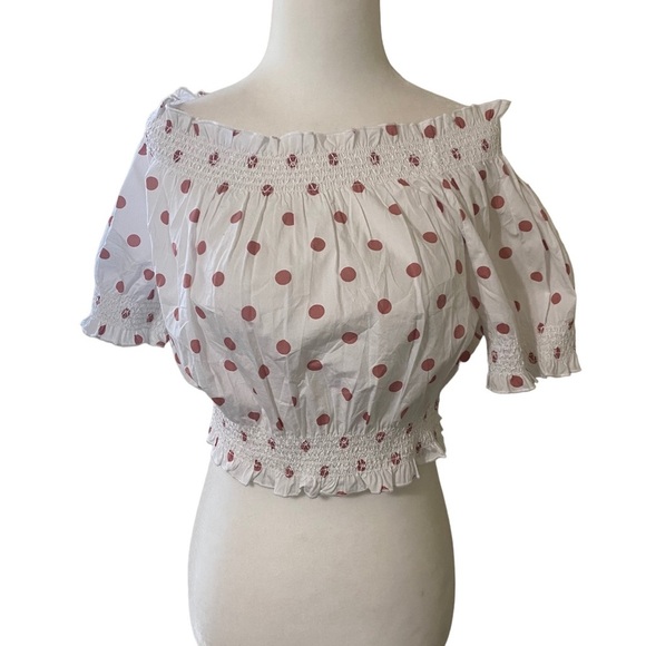 J Crew Puff Smocked top in white Rose dots - Picture 2 of 8